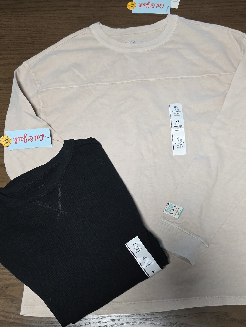 Cat & Jack Long Sleeve Tee Set - Beige & Black
